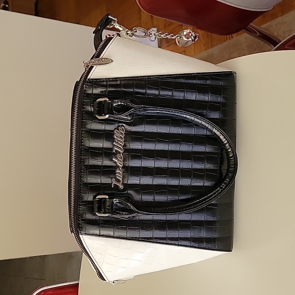 Lux de Ville Faux Black and White Crocodile Lady Vamp handbag